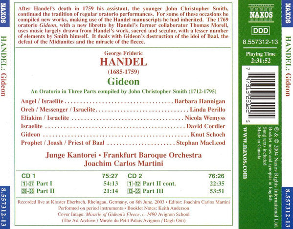 Georg Friedrich Händel, Barbara Hannigan • Linda Perillo • Nicola Wemyss • David Cordier • Knut Schoch • Stephan Macleod, Junge Kantorei, Barockorchester Frankfurt, Joachim Carlos Martini : Gideon (Oratorio In Three Parts) (2xCD, Album)
