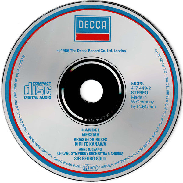 Georg Friedrich Händel, Kiri Te Kanawa, Anne Gjevang, Chicago Symphony Orchestra & Chicago Symphony Chorus, Georg Solti : Messiah Arias & Choruses (CD, Album)