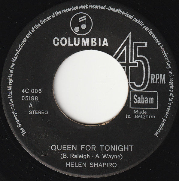 Helen Shapiro : Queen For Tonight / Walkin' Back To Happiness (7", Single)