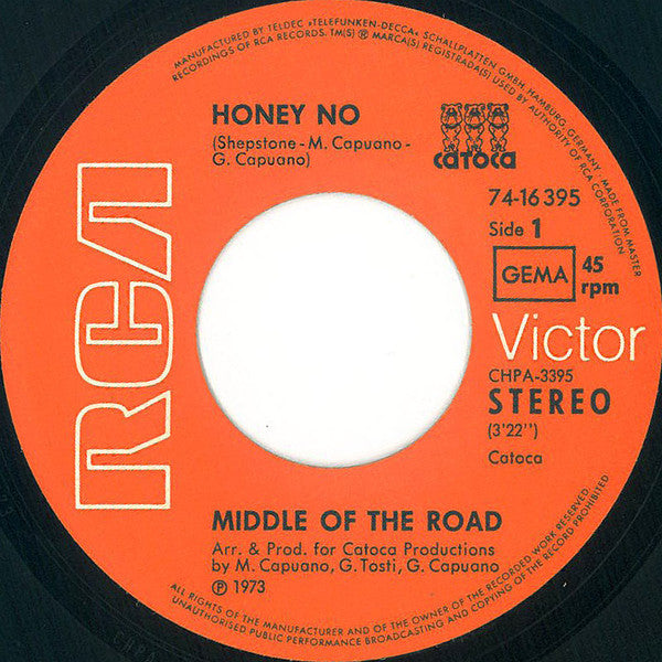 Middle Of The Road : Honey No (7", Single)
