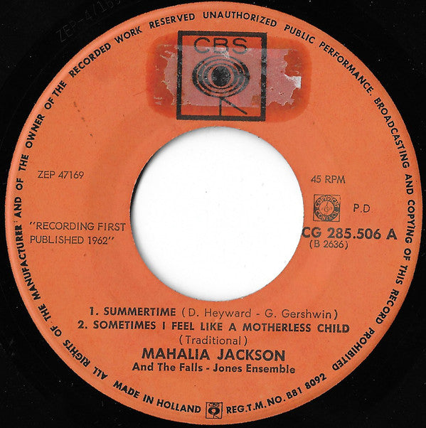Mahalia Jackson : Summertime (7", EP)
