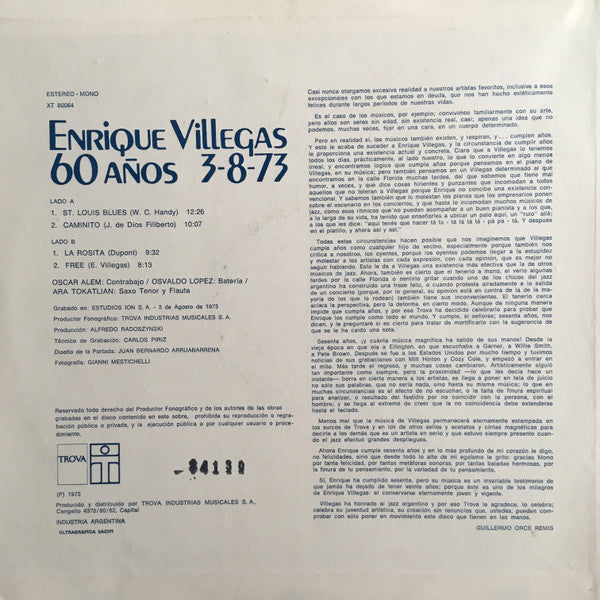 Enrique Villegas : 60 Años 3-8-73 (LP, Album)
