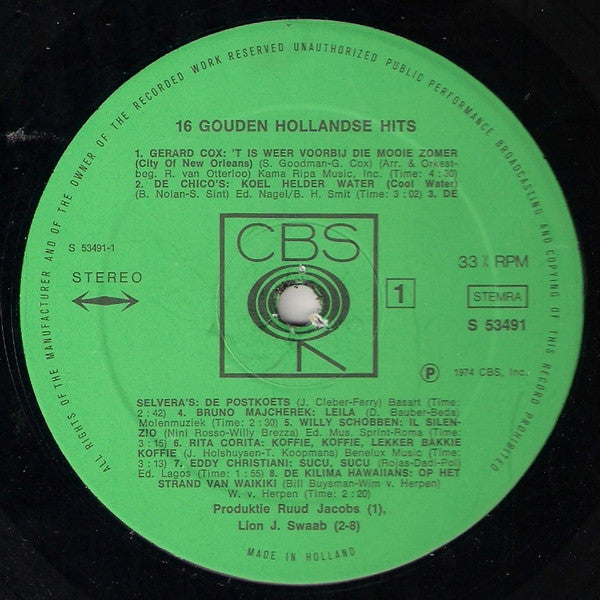 Various : 16 Gouden Hollandse Hits (LP, Comp)
