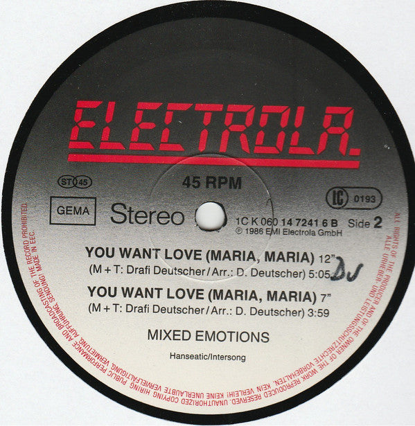 Mixed Emotions : You Want Love (Maria, Maria...) (Special Re-Emotion-Mix) (12", Maxi)