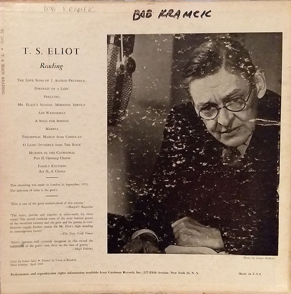 T. S. Eliot : T. S. Eliot Reading Poems And Choruses (LP, Album)
