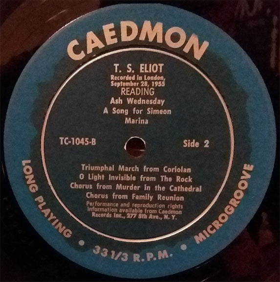 T. S. Eliot : T. S. Eliot Reading Poems And Choruses (LP, Album)