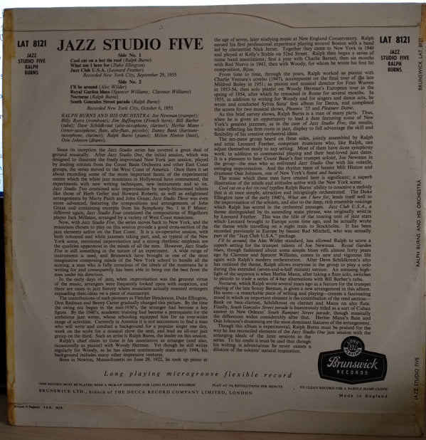 Ralph Burns And His Orchestra : Jazz Studio 5 (LP, Album, Mono)