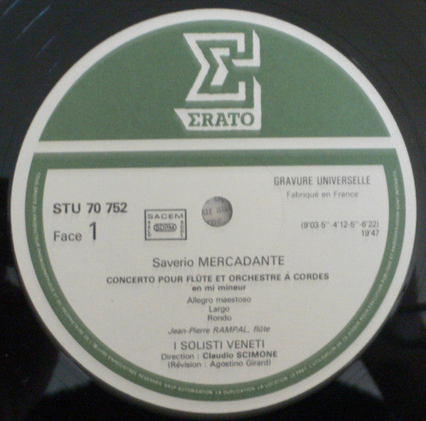 Domenico Cimarosa / Giuseppe Saverio Mercadante, Jean-Pierre Rampal, Clementine Scimone, I Solisti Veneti, Claudio Scimone : Symphonie Concertante Pour Deux Flûtes En Sol Majeur / Concerto Pour Flûte En Mi Mineur (LP, RE, Gat)