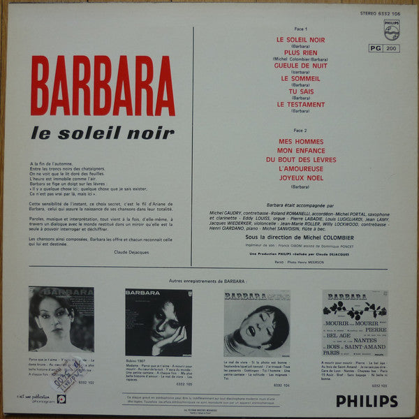 Barbara (5) : Le Soleil Noir (LP, Album, RE)