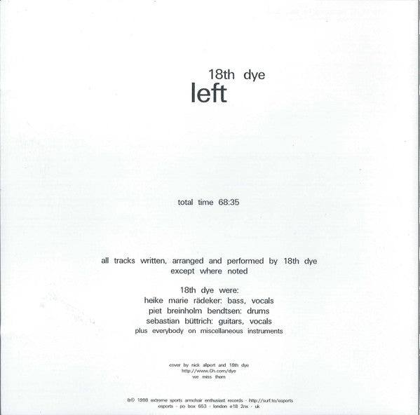18th Dye : Left (CD, Album, Comp)