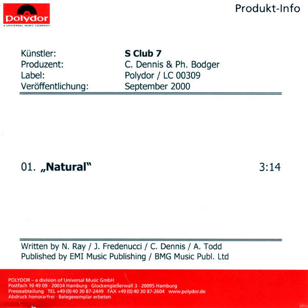 S Club 7 : Natural (CD, Single, Promo)