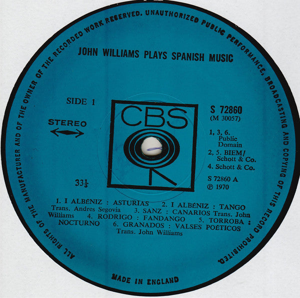 John Williams (7) / Albéniz*, Rodrigo*, De Falla*, Granados* : John Williams Plays Spanish Music (LP, Album)