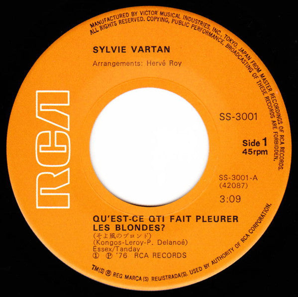 Sylvie Vartan : そよ風のブロンド = Qu'Est-Ce Qui Fait Pleurer Les Blondes?  (7", Single)