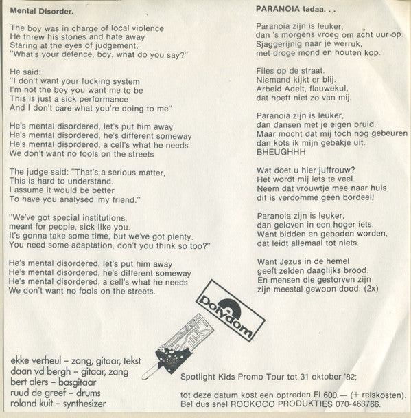 Spotlight Kids : Mental Disorder / Paranoia (7", Single)