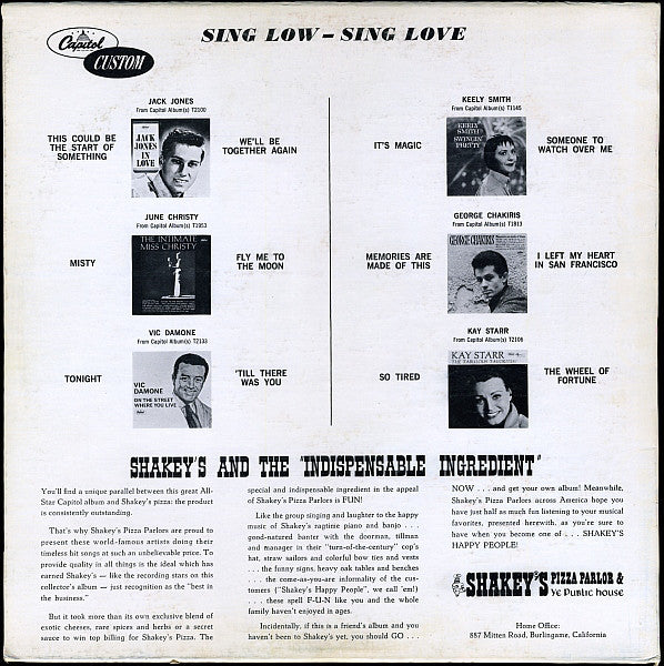 Jack Jones / Vic Damone / George Chakiris / June Christy / Keely Smith / Kay Starr : Sing Low, Sing Love (LP, Comp)