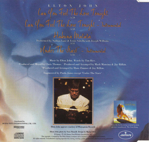 Elton John : Can You Feel The Love Tonight (CD, Maxi)