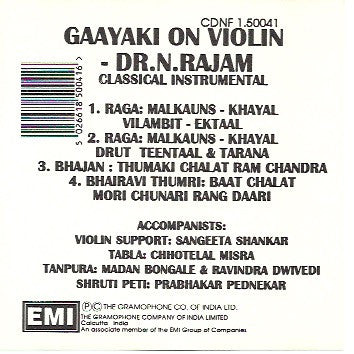 N. Rajam : Gaayaki On Violin (CD, Album)