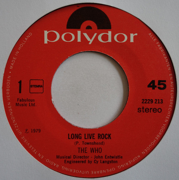 The Who : Long Live Rock (7", Single)