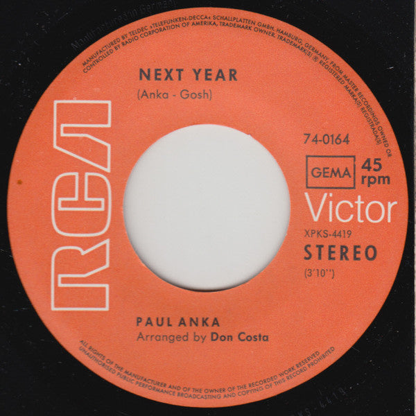 Paul Anka : Sincerely (7", Single)