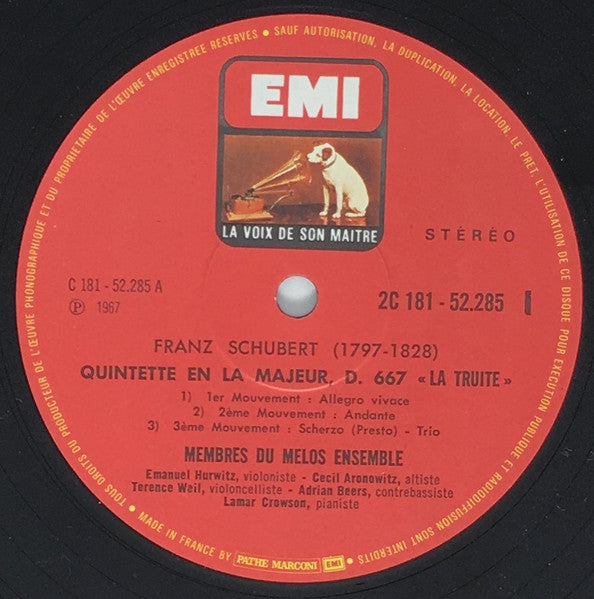 Schubert*, Musiciens Du Melos Ensemble* : Quintette En La Majeur "La Truite" / Octuor En Fa Majeur (2xLP, Album)