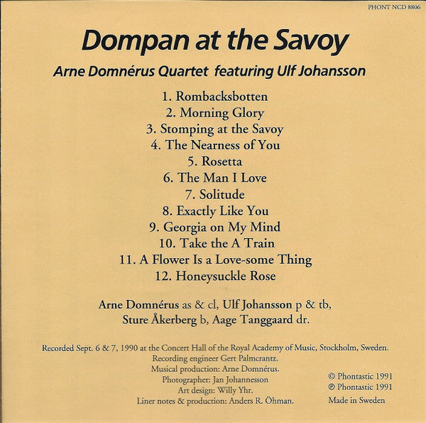 Arne Domnérus Kvartett Featuring Ulf Johansson Werre : Dompan At The Savoy (CD)