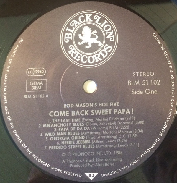 Rod Mason's Hot Five : Come Back Sweet Papa (LP)