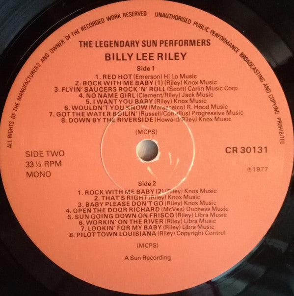 Billy Lee Riley : The Legendary Sun Performers (LP, Comp, Mono)
