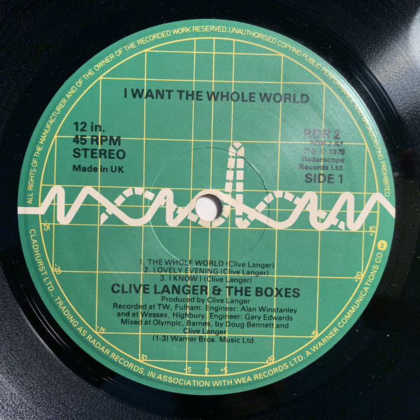 Clive Langer & The Boxes : I Want The Whole World (12", EP)