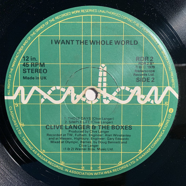 Clive Langer & The Boxes : I Want The Whole World (12", EP)