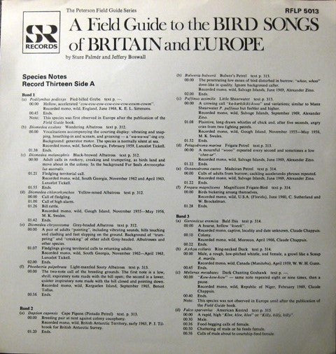 Sture Palmér, Jeffery Boswall : The Peterson Field Guide To The Bird Songs Of Britain And Europe, Record 13 (LP)