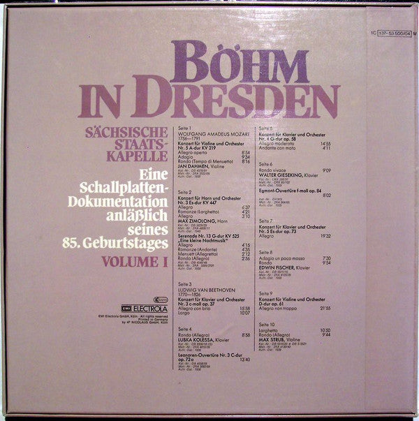 Karl Böhm : Böhm In Dresden · Volume I - Konzerte (Box, Comp + 5xLP, Mono)