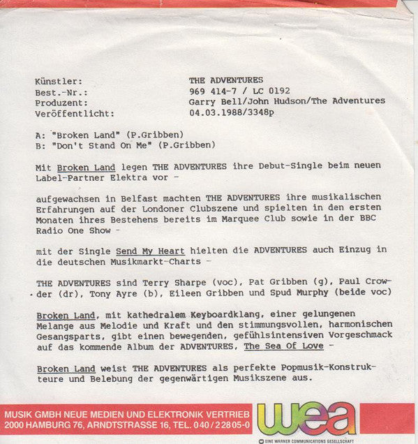 The Adventures : Broken Land (7", Single)