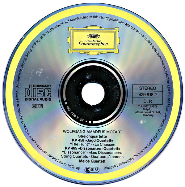 Wolfgang Amadeus Mozart, Melos Quartett : »Jagd-Quartett« • »Dissonanzen-Quartett« (CD, RM)