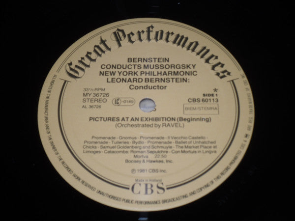 Modest Mussorgsky : Leonard Bernstein, New York Philharmonic : Pictures At An Exhibition/A Night On Bald Mountain (LP, Comp)