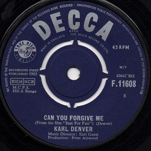 Karl Denver : Can You Forgive Me (7", Single)