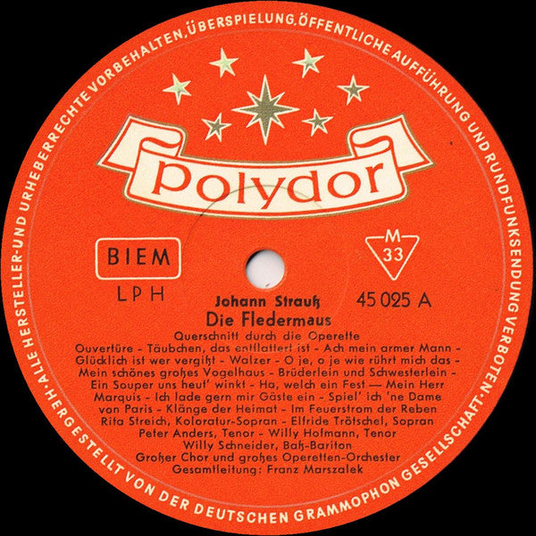 Johann Strauss Jr. : Die Fledermaus ∙ Der Zigeunerbaron (Querschnitte Durch Die Operetten Von Johann Strauss) (10", Mono)