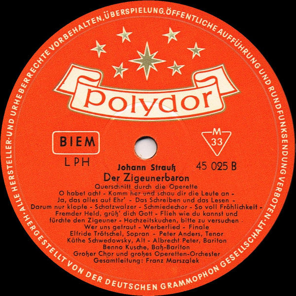 Johann Strauss Jr. : Die Fledermaus ∙ Der Zigeunerbaron (Querschnitte Durch Die Operetten Von Johann Strauss) (10", Mono)