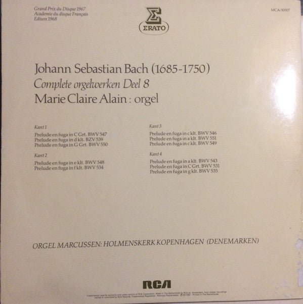 Johann Sebastian Bach - Marie-Claire Alain : Complete Orgelwerken Deel 8 (LP, Album)