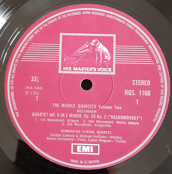 Ludwig van Beethoven, The Hungarian Quartet : The Middle Quartets Volume Two  (LP, RP)