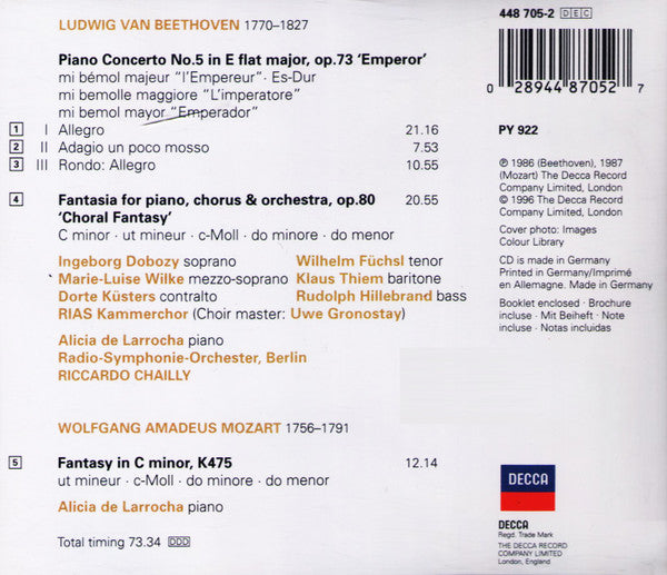 Ludwig van Beethoven, Alicia De Larrocha, Radio-Symphonie-Orchester Berlin ∙ Riccardo Chailly : Piano Concerto No. 5 'Emperor' / Choral Fantasy (CD, Comp)
