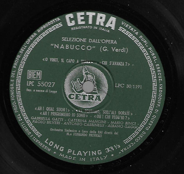 Coro di Roma della RAI, Orchestra Sinfonica Di Roma Della RAI : Selezione Dall'Opera "Nabucco" (LP)