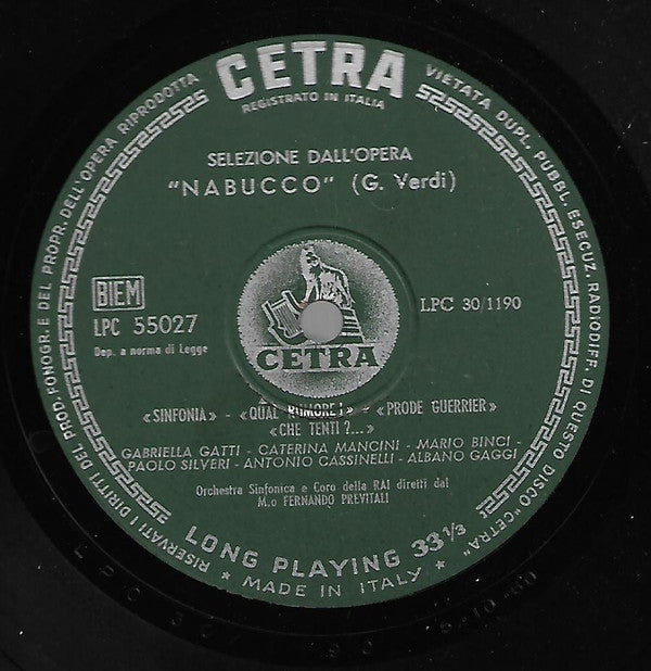 Coro di Roma della RAI, Orchestra Sinfonica Di Roma Della RAI : Selezione Dall'Opera "Nabucco" (LP)
