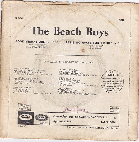 The Beach Boys : Good Vibrations / Let's Go Away For Awhile (7", Single, Blu)