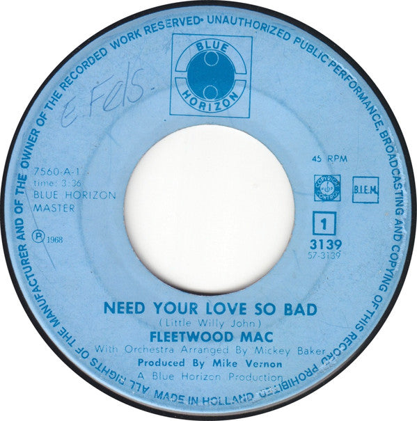 Fleetwood Mac : Need Your Love So Bad / Stop Messin' Round (7", Single, Mono)
