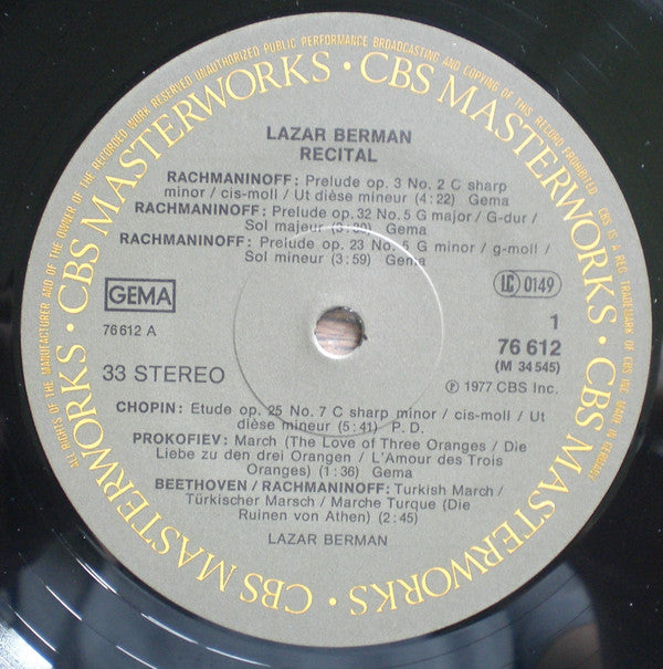 Lazar Berman : Recital (LP)