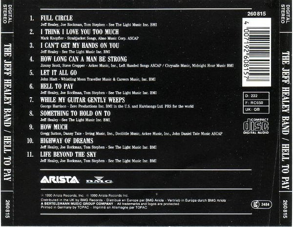 The Jeff Healey Band : Hell To Pay (CD, Album)
