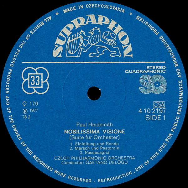 Paul Hindemith, The Czech Philharmonic Orchestra, Gaetano Delogu : Nobilissima Visione Suite / Symphonic Metamorphoses On Themes By Weber (LP, Quad)