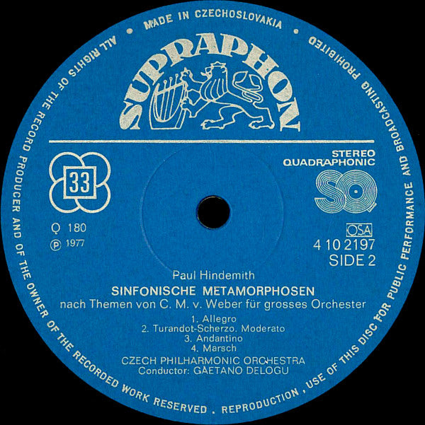 Paul Hindemith, The Czech Philharmonic Orchestra, Gaetano Delogu : Nobilissima Visione Suite / Symphonic Metamorphoses On Themes By Weber (LP, Quad)