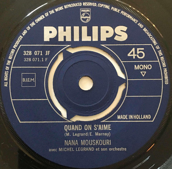 Nana Mouskouri Et Michel Legrand : Quand On S'Aime (7", Mono, 3-p)