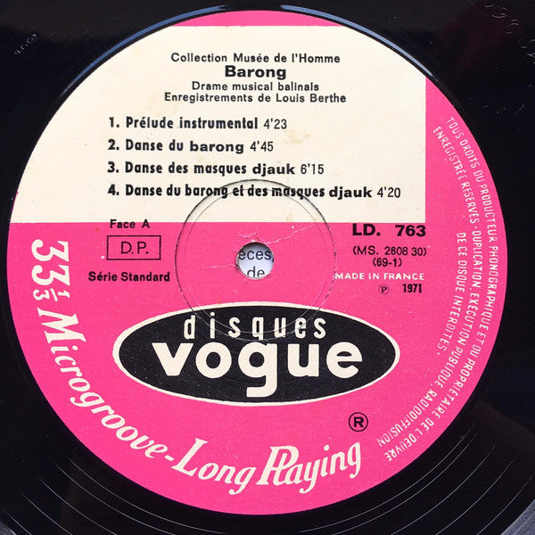 Louis Berthe : Barong - Drame Musical Balinais (LP, Album, Gat)